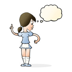 cartoon waitress calling order with thought bubble