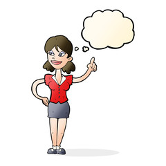 cartoon woman with great idea with thought bubble