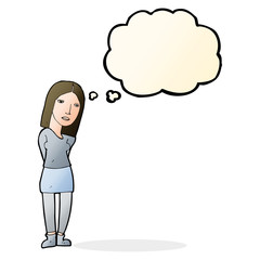 cartoon woman waiting with thought bubble