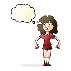 cartoon pretty girl with shocked expression with thought bubble