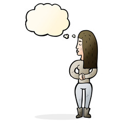 cartoon woman ignoring with thought bubble