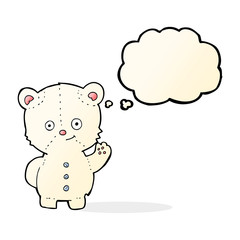 Obraz na płótnie Canvas cartoon waving polar bear cub with thought bubble