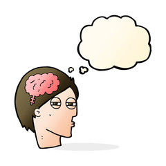 cartoon man thinking carefully with thought bubble