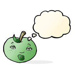 cartoon apple with face with thought bubble