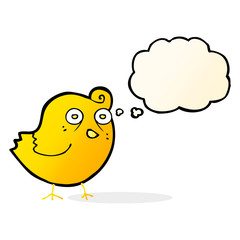 funny cartoon bird with thought bubble