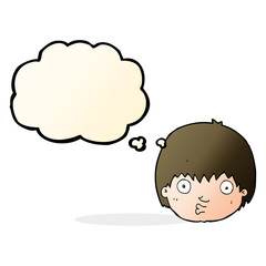 cartoon curious boy with thought bubble