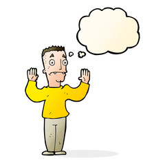 Fototapeta premium cartoon man surrendering with thought bubble