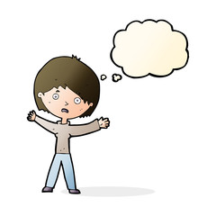 cartoon worried woman with thought bubble