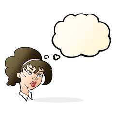 cartoon pretty woman with thought bubble
