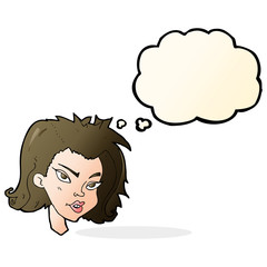 cartoon female face with thought bubble