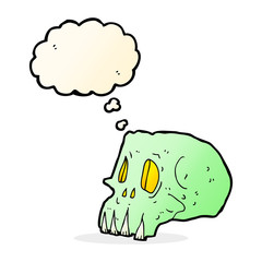 cartoon spooky skull with thought bubble