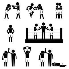 Fototapeta Boxing gesture activity match with ring & referee icon sign pictogram vector symbol obraz