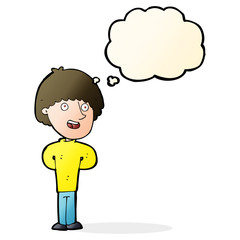 cartoon happy man with thought bubble