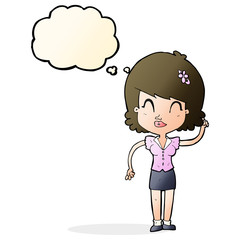 cartoon pretty woman with idea with thought bubble