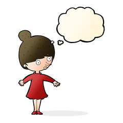 cartoon surprised woman with thought bubble