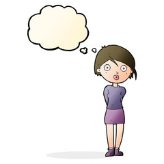cartoon surprised girl with thought bubble