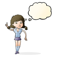 cartoon pretty woman with idea with thought bubble