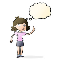 cartoon woman with idea with thought bubble