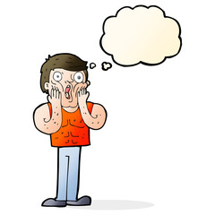 cartoon shocked gym man with thought bubble