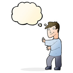 cartoon happy man with thought bubble