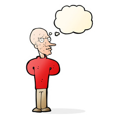 cartoon evil bald man with thought bubble