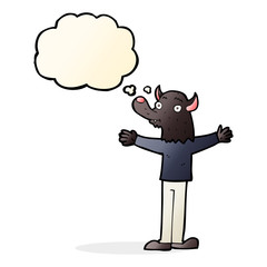 cartoon friendly werewolf with thought bubble