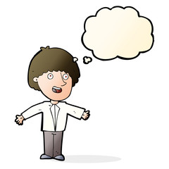 cartoon happy man with thought bubble