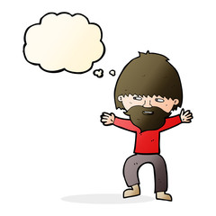 Obraz premium cartoon happy man with beard with thought bubble