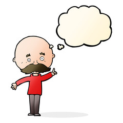 cartoon bald man with idea with thought bubble