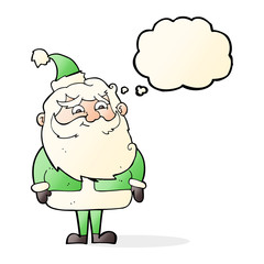 cartoon santa claus with thought bubble