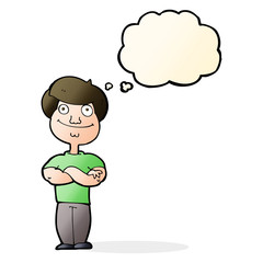 cartoon happy man with thought bubble