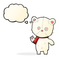 cartoon waving polar bear with thought bubble
