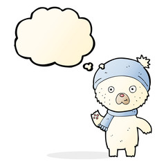 cartoon waving polar bear with thought bubble