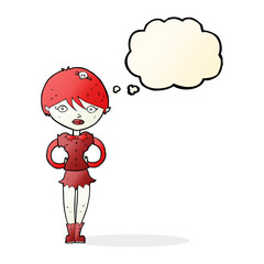 cartoon pretty vampire girl with thought bubble