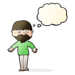 cartoon happy man with thought bubble