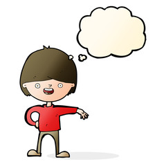 cartoon happy man with thought bubble