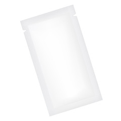 VECTOR PACKAGING: White gray rectangle sachet foil packet on isolated white background. Mock-up template ready for design