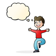 cartoon excited boy with thought bubble