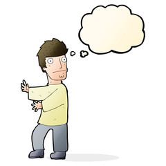 cartoon nervous man with thought bubble