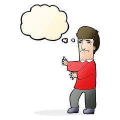 cartoon grumpy man with thought bubble