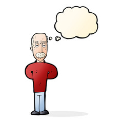 cartoon annoyed balding man with thought bubble