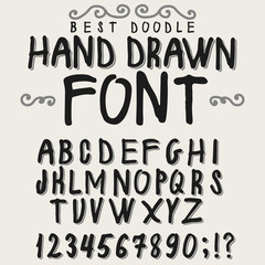 Vintage alphabet, hand drawn font. 