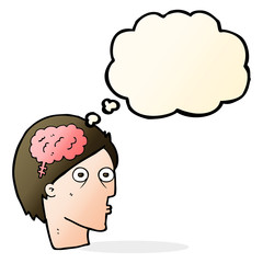 cartoon head with brain symbol with thought bubble