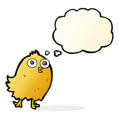 cartoon happy bird with thought bubble