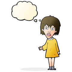 cartoon shocked woman with thought bubble