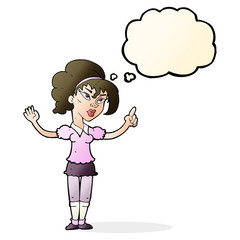 cartoon woman with idea with thought bubble