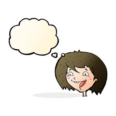 cartoon happy girl with thought bubble