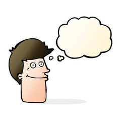 cartoon smiling man with thought bubble