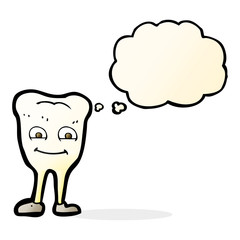 cartoon yellowing  tooth with thought bubble