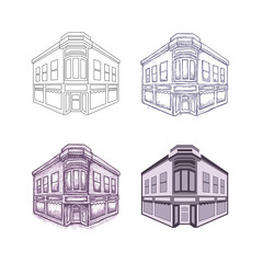 building illustration, 4 different drawing styles